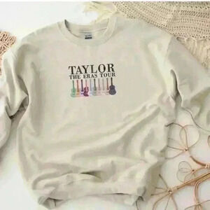Taylor swift the eras tour embroidered guitar sweatshirt cream crew neck